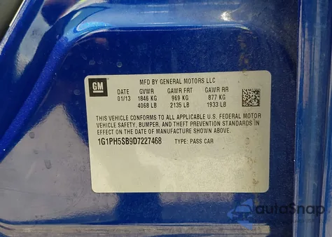 2013 Chevrolet Cruze Eco Auto из США, поврежденный, VIN 1G1PH5SB9D7227468